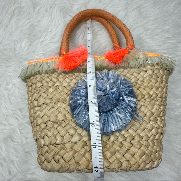 MILLY Pom-Pom Small Straw Tote Bag - Picture 10 of 11